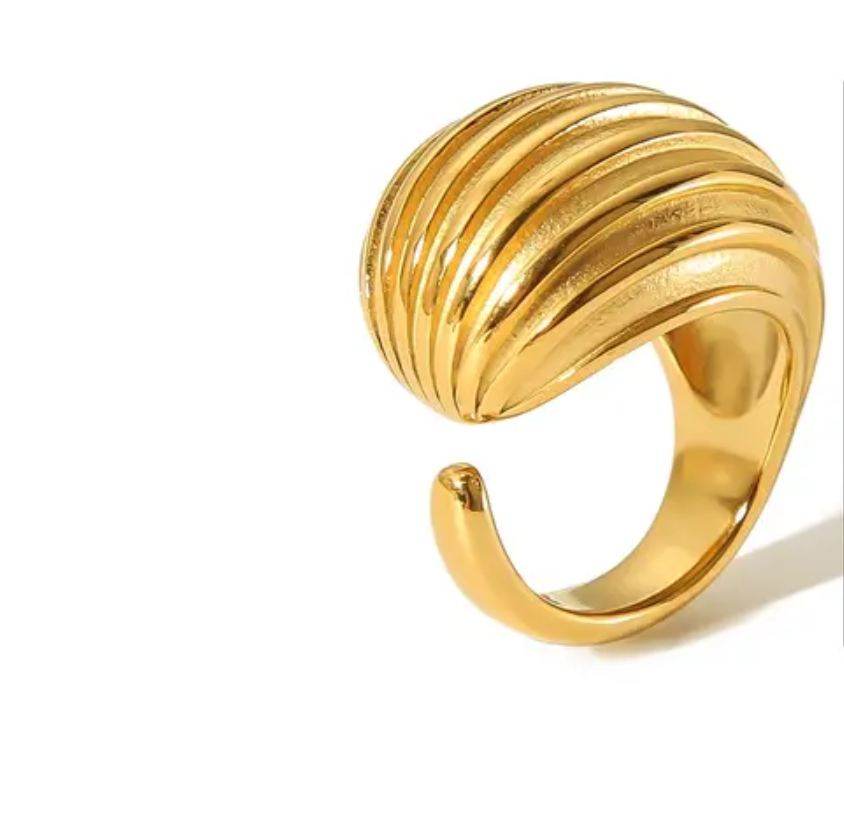 Nelly Wave | Bague en acier inoxydable plaqué or 18K