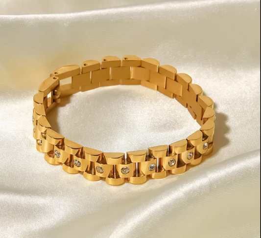 Aziz | Bracelet en acier inoxydable Plaqué Or jaune 18K avec strass - JoseFlow Accessories