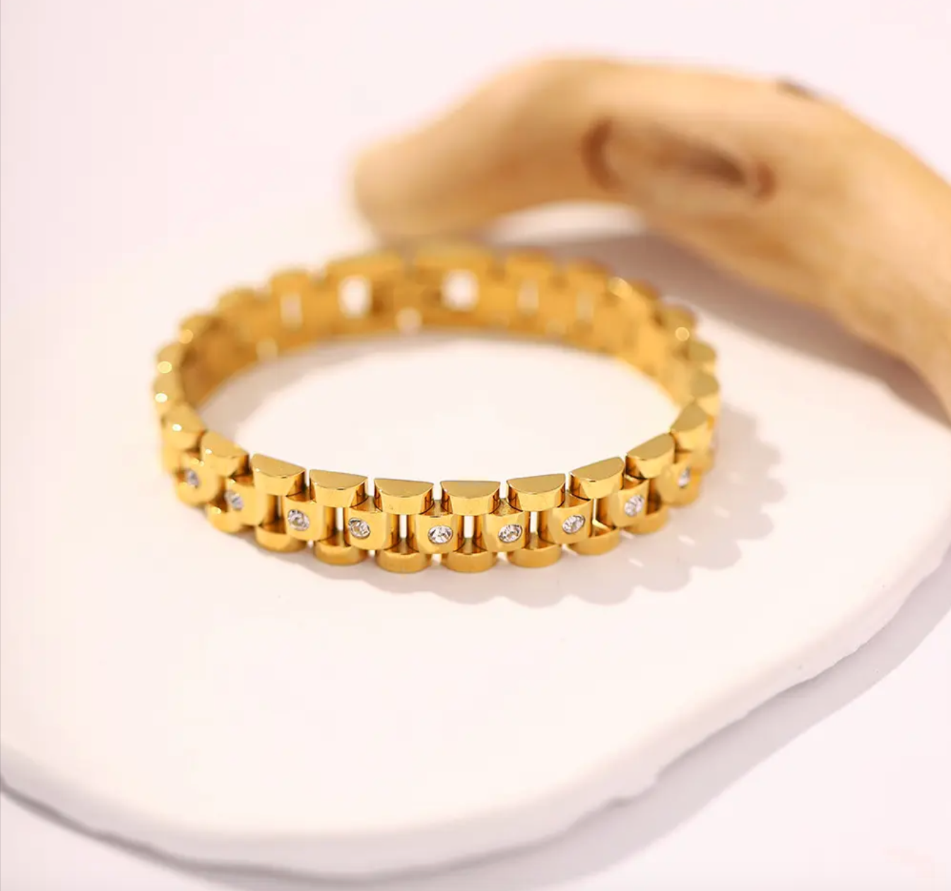 Aziz | Bracelet en acier inoxydable Plaqué Or jaune 18K avec strass - JoseFlow Accessories