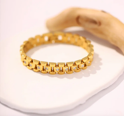 Aziz | Bracelet en acier inoxydable Plaqué Or jaune 18K avec strass - JoseFlow Accessories