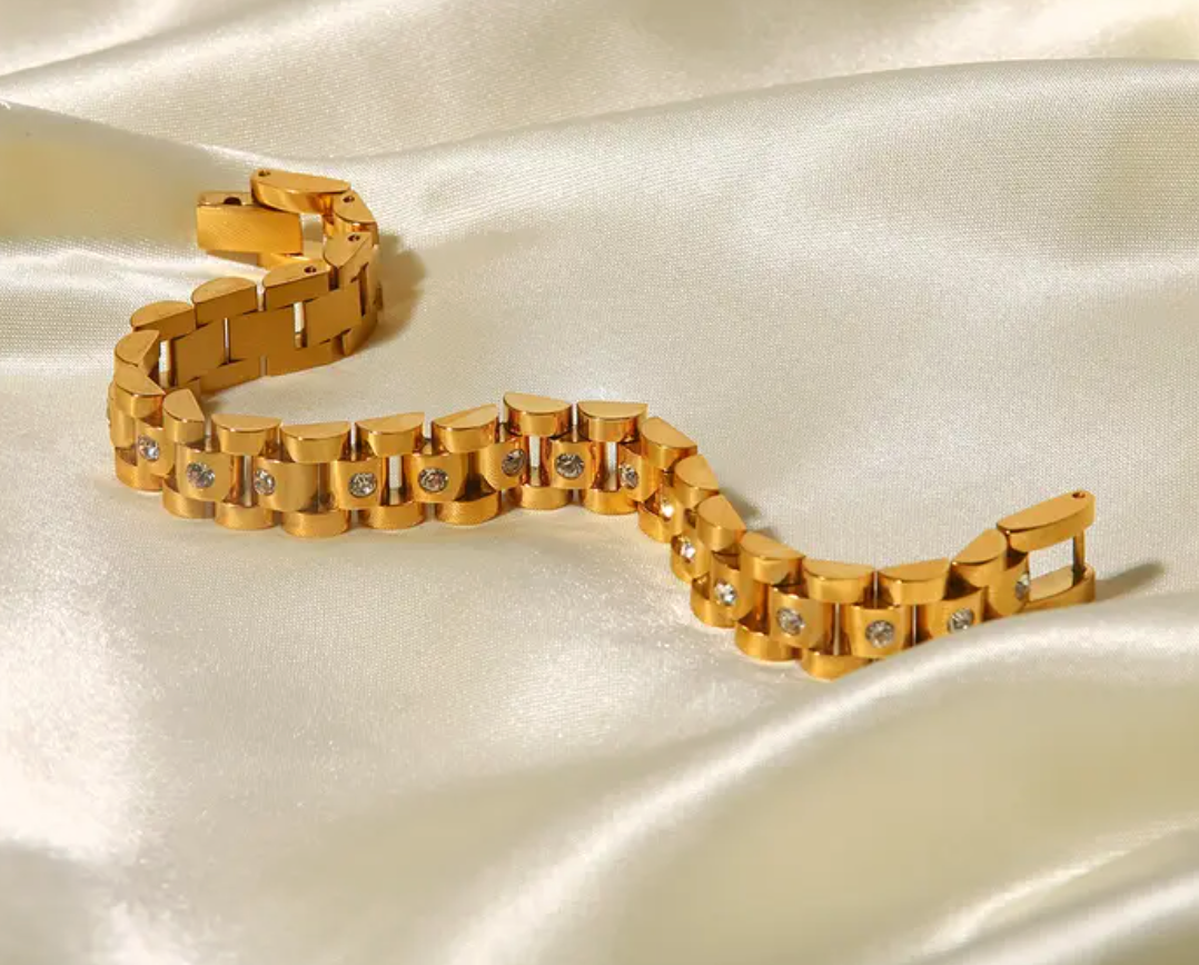 Aziz | Bracelet en acier inoxydable Plaqué Or jaune 18K avec strass - JoseFlow Accessories